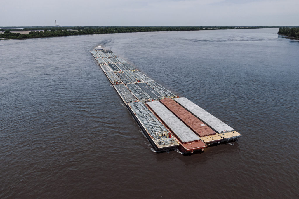 Towboat pushing barges on Mississippi River